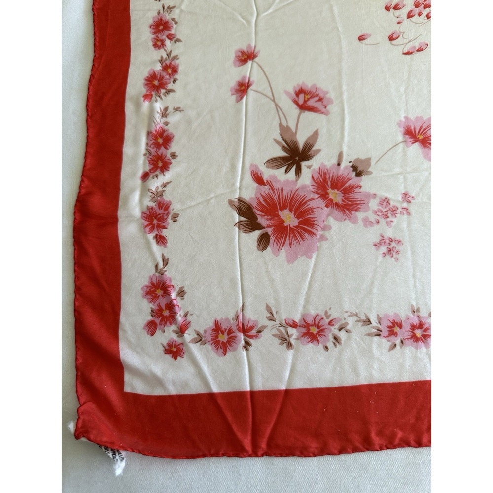 Vtg Silk Scarf Hand Rolled Hem Hand Printed Floral China‎ 27.5x30 Double Peach - Picture 6 of 16